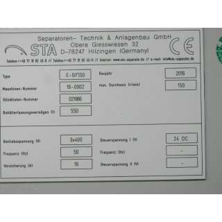 B13473 I Tuchbandfilter Schwerkraft Vliesbandfilter STA E-BF150 neuwertig