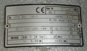 B14456 Vacuum pump RIETSCHLE VFS 201, 0.5 mbar 200m³, 5.5 kW