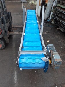 Conveyor belt plastic stainless steel approx. 2.4 x 0.35 m used B16796