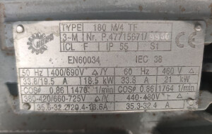 Geared motor 18.5 kW 20 rpm used B17311