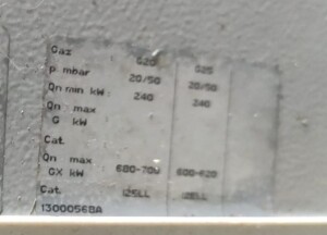 Gas burner kW used B17807