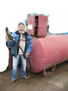 Fuel tank system for diesel tank with pump and nozzle,...