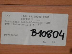 B10804 Diamant Bornitrid CBN Schleifscheibe 600x19,6x132